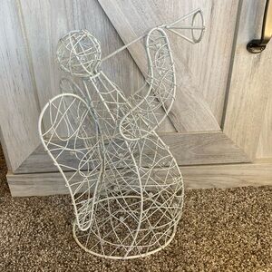 White Christmas Angel with Horn Wire Sculpture, Handmade Tree Topper
